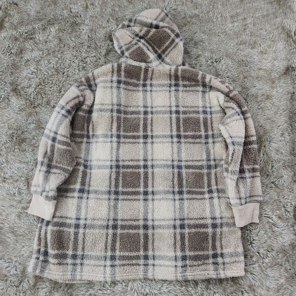 Koolaburra by UGG Hooded Sherpa Sweater Blue and Brown Plaid Size‎ Medium - Picture 6 of 11